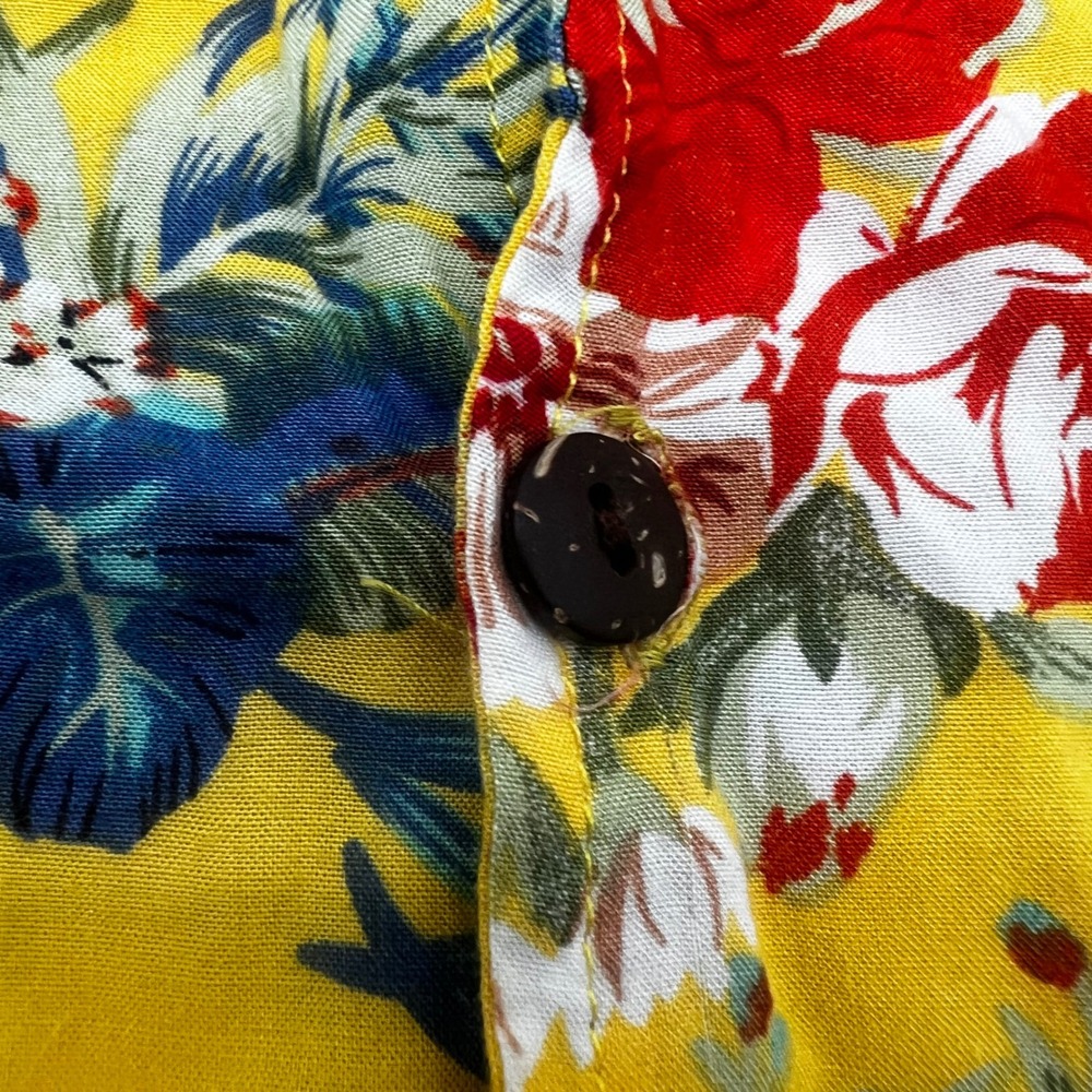 Coco Republic Yellow Tropical Floral Short Sleeve Button Down Shirt Womens M - Picture 7 of 9